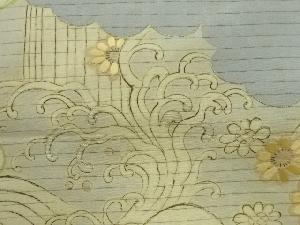 アンティーク　絽雲に荒波・草花模様刺繍名古屋帯